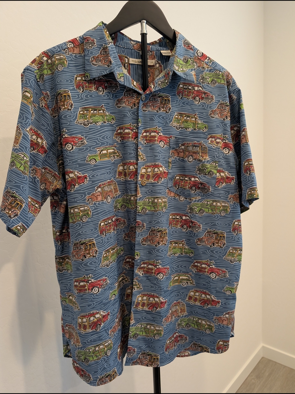 Moda Campia Moda Casual Blue Vintage Car Print Short-Sleeve Shirt